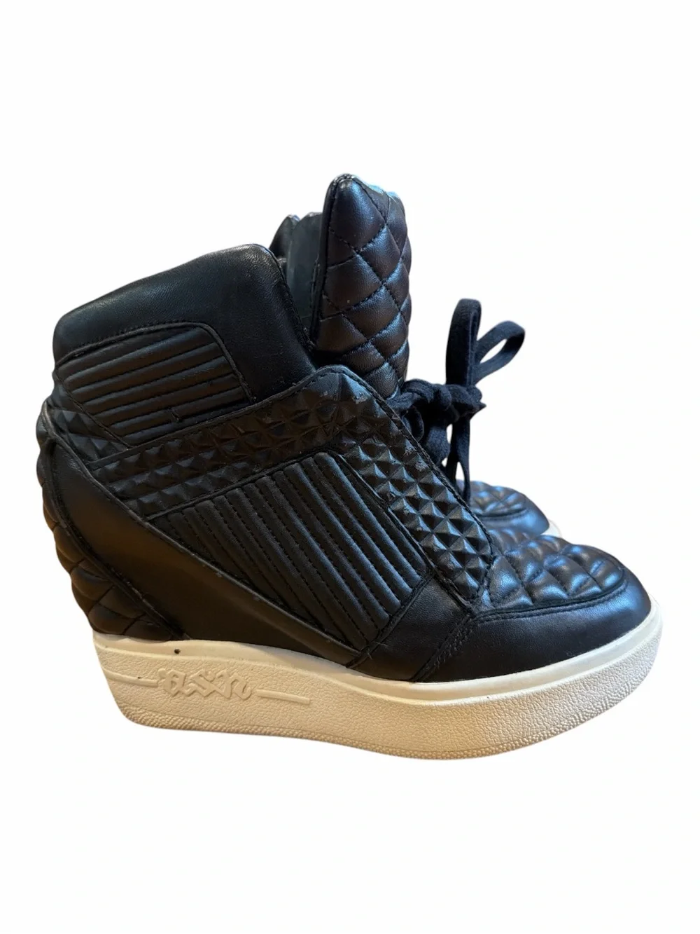 Black Quilted Wedge Sneakers with Platform Sole